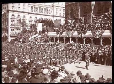 View of the Crowd and a Marching Military Group in the Dewey Parade on Fifth Avenue, New York by Byron Company